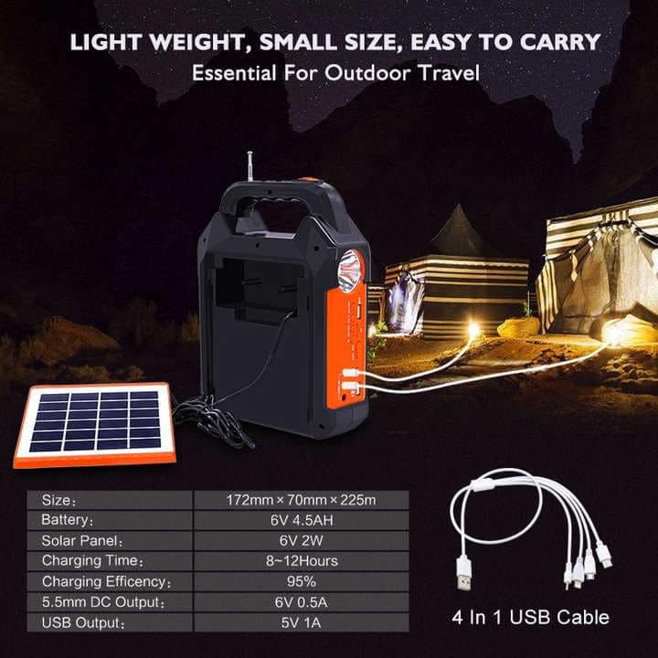 Solarni sistem sa akumulatorom 3 sijalice Fm radio, Bluetooth